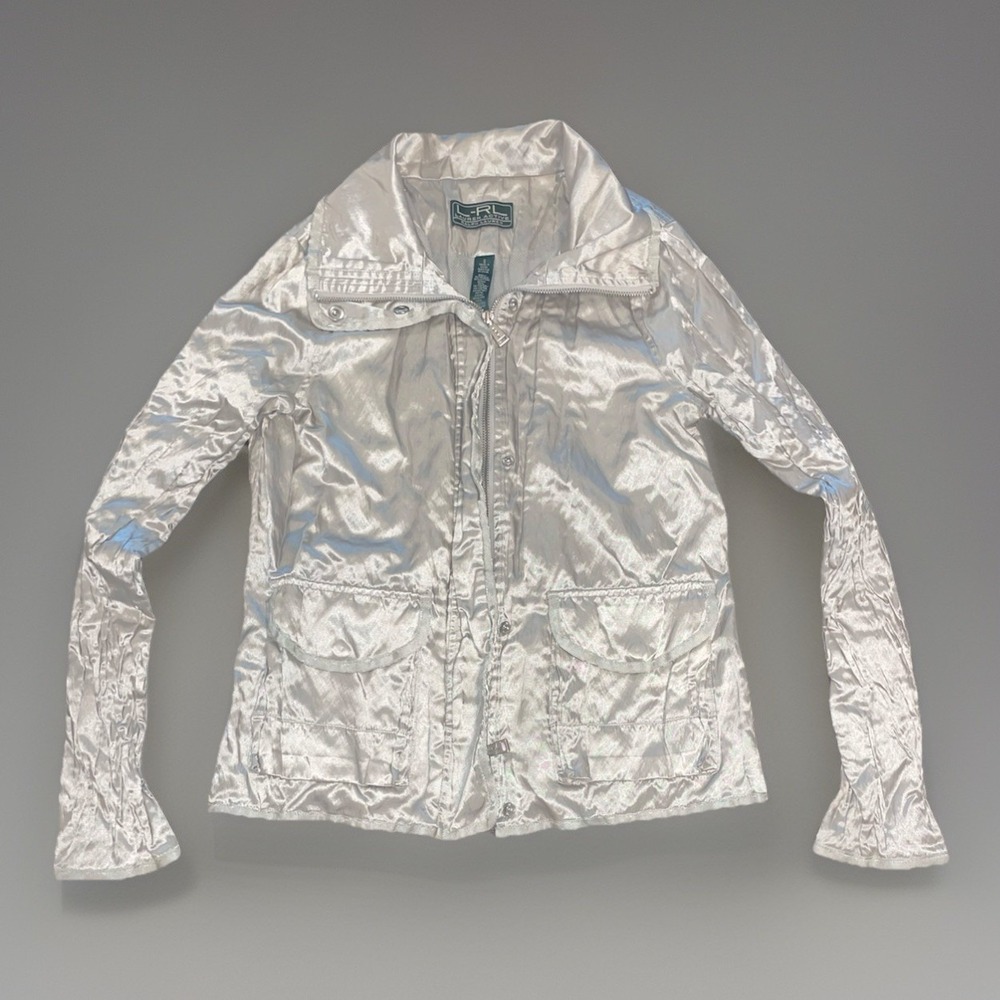 Lauren Ralph Lauren Active Crinkle Silver Grey Zip Button Jacket - Size Small